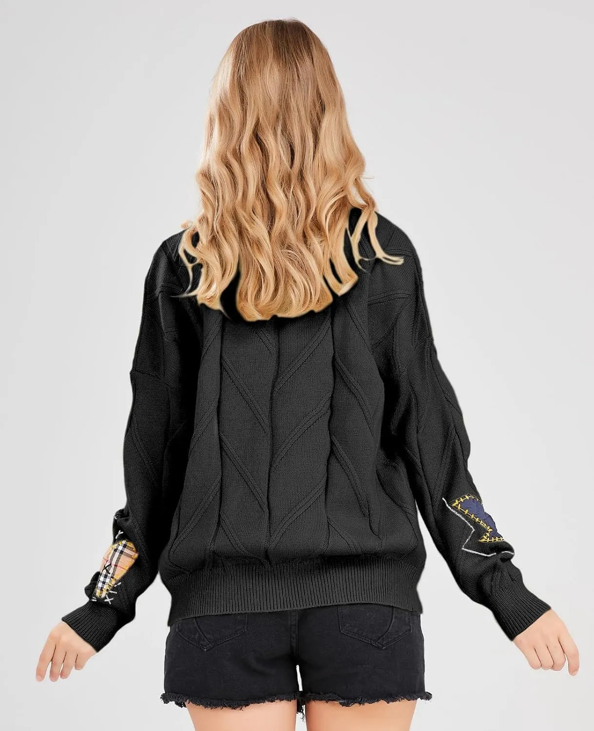 utcoco Womens Open Front Cardigan Cable Knit Long Sleeve Button Down Embroidery Cardigan Sweaters
