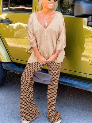 V-Neck Printed Trouser Suit