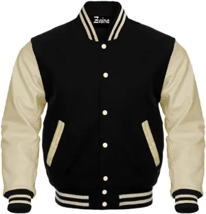Varsity Baseball Bomber Wool & Genuine Leather Sleeves Jacket