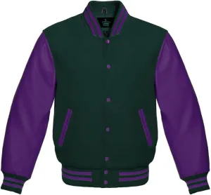 Varsity Jacket Baseball Letterman Bomber Wool & Purple Genuine leather sleeves