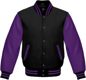 Varsity Jacket Baseball Letterman Bomber Wool & Purple Genuine leather sleeves