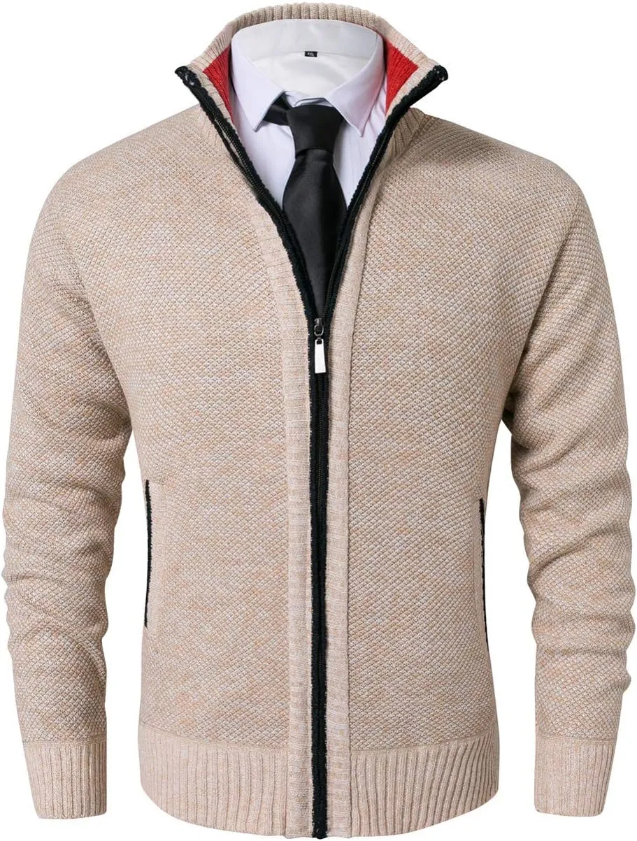 Vcansion Men's Classic Cardigan Sweaters Stand Collar Slim Fit Casual Knitted Sweater