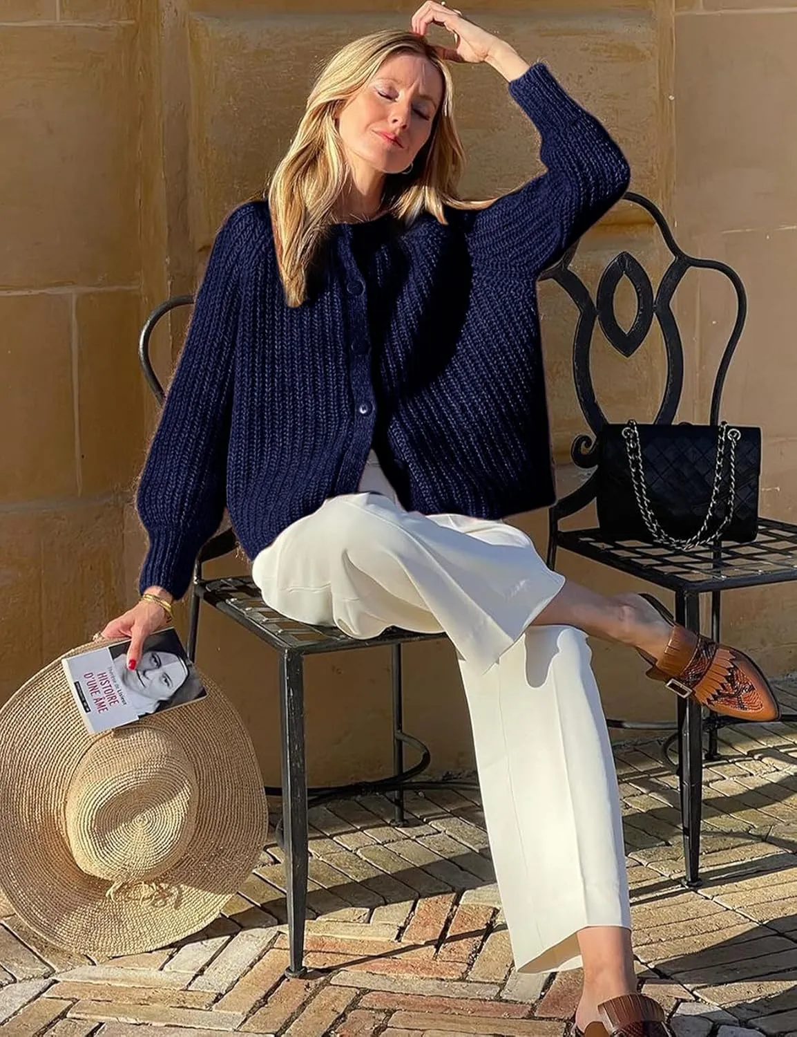 VDWIP Womens Cardigan Sweaters Button Down Chunky Knit Sweater Fall Loose Long Sleeve Cropped Cardigan
