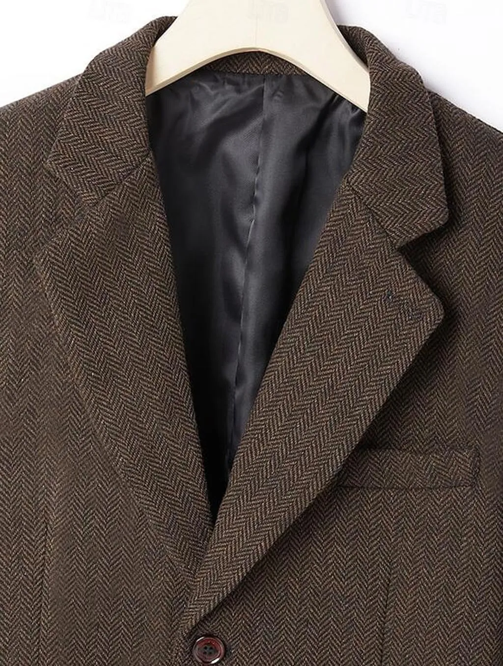 VENNYNG Men's Tweed Jacket with Elbow Paths Single Breasted Blazer Vintage Coat Tailored Fit Two-Buttons