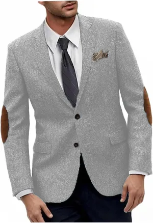 VENNYNG Men's Tweed Jacket with Elbow Paths Single Breasted Blazer Vintage Coat Tailored Fit Two-Buttons