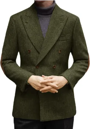VENNYNG Men's Tweed Jacket with Elbow Paths Single Breasted Blazer Vintage Coat Tailored Fit Two-Buttons