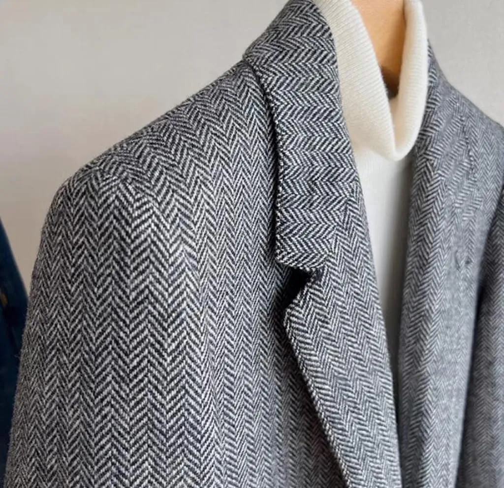 VENNYNG Men's Tweed Jacket with Elbow Paths Single Breasted Blazer Vintage Coat Tailored Fit Two-Buttons