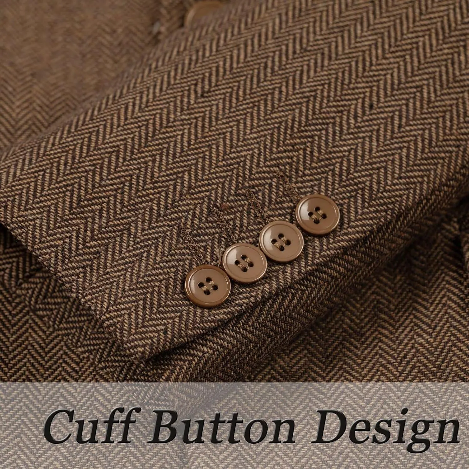 VENNYNG Men's Tweed Jacket with Elbow Paths Single Breasted Blazer Vintage Coat Tailored Fit Two-Buttons
