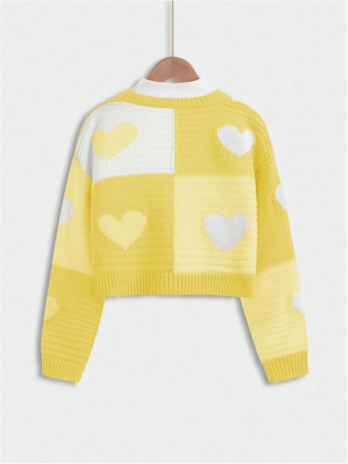Verdusa Girl's Cute Heart Knitted Sweaters Open Front Long Sleeve Graphic Cardigan Sweater