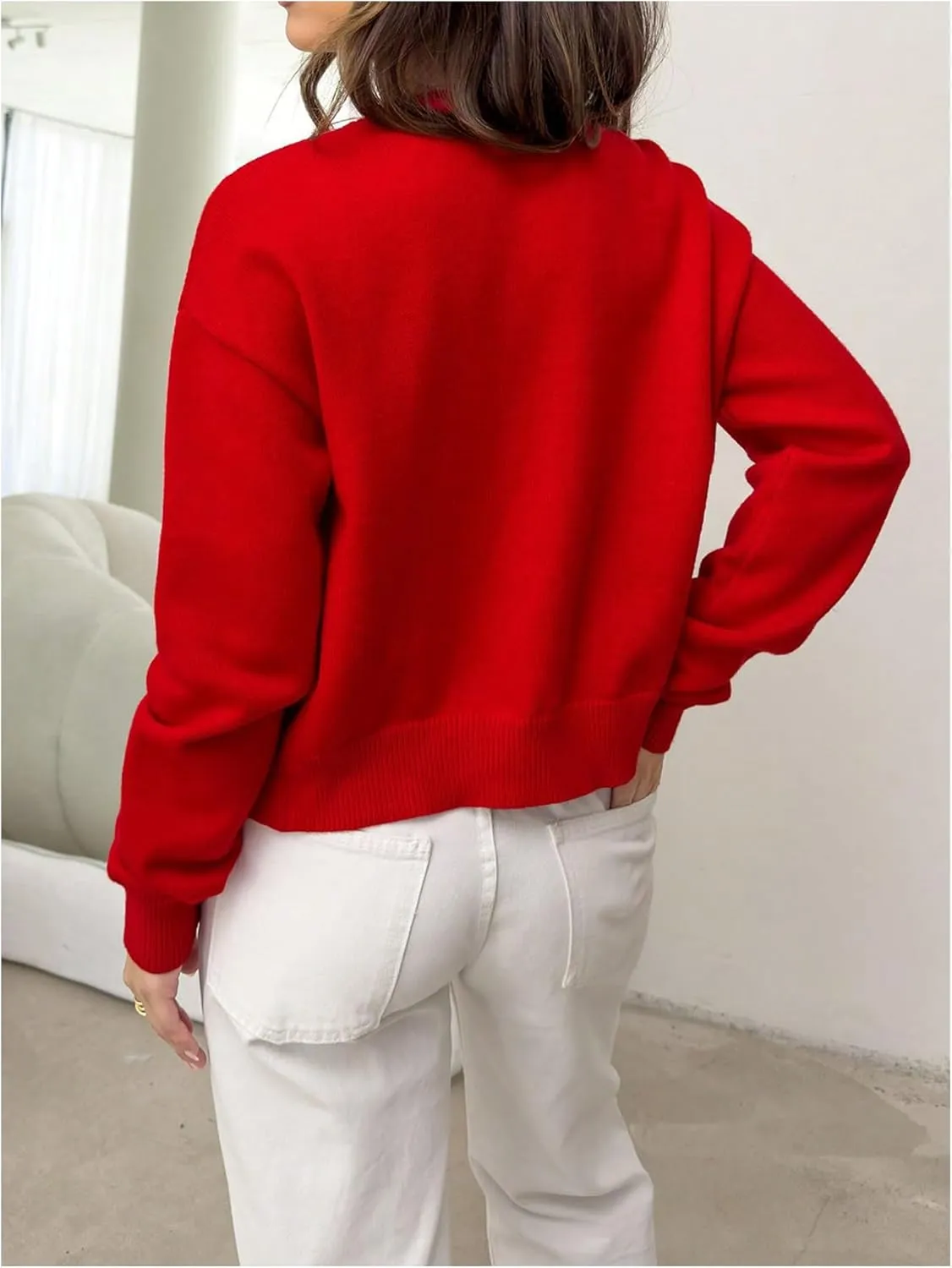 Verdusa Women's Button Front Cardigan Sweaters Round Neck Long Sleeve Knit Outwear