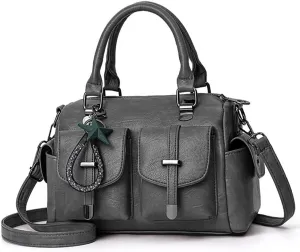 Vintage Satchel Handbags Women Medium Purse with Top Handle Vegan Leather Crossbody Shoulder Bag Multiple Pockets