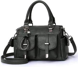 Vintage Satchel Handbags Women Medium Purse with Top Handle Vegan Leather Crossbody Shoulder Bag Multiple Pockets