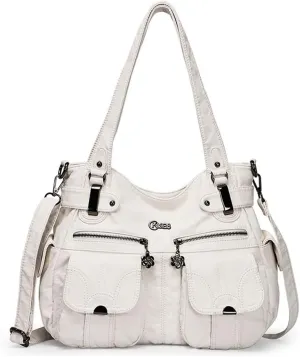 Vintage Shoulder Bags Women Hobo Handbags Vegan Leather Tote Bags Zipper Purse Satchel Multiple Pockets Handbag