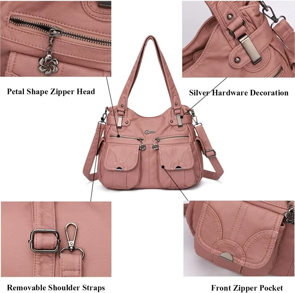 Vintage Shoulder Bags Women Hobo Handbags Vegan Leather Tote Bags Zipper Purse Satchel Multiple Pockets Handbag