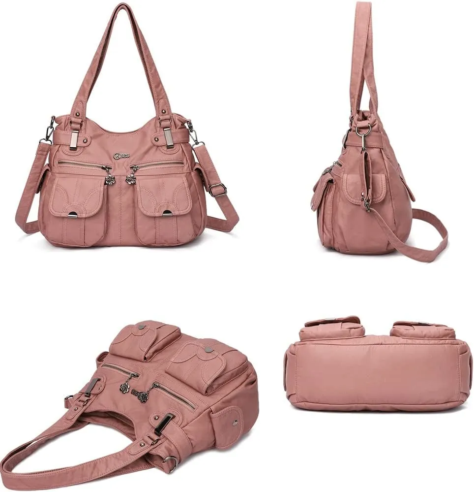 Vintage Shoulder Bags Women Hobo Handbags Vegan Leather Tote Bags Zipper Purse Satchel Multiple Pockets Handbag