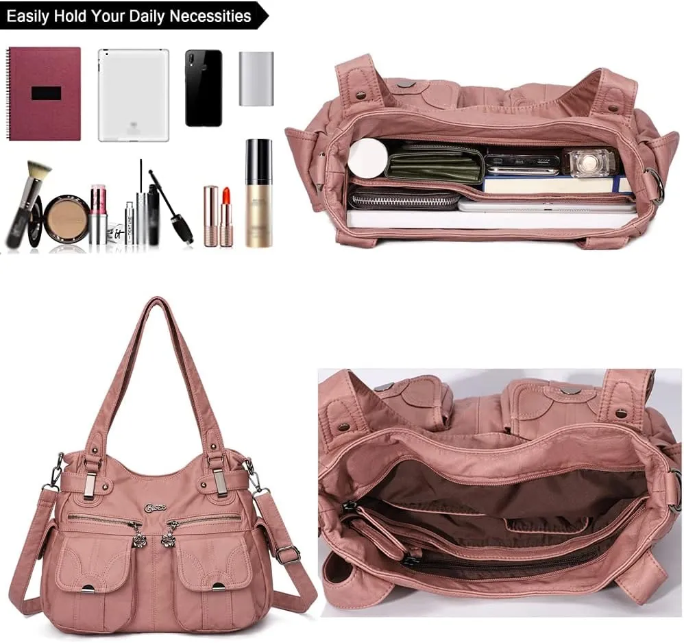 Vintage Shoulder Bags Women Hobo Handbags Vegan Leather Tote Bags Zipper Purse Satchel Multiple Pockets Handbag