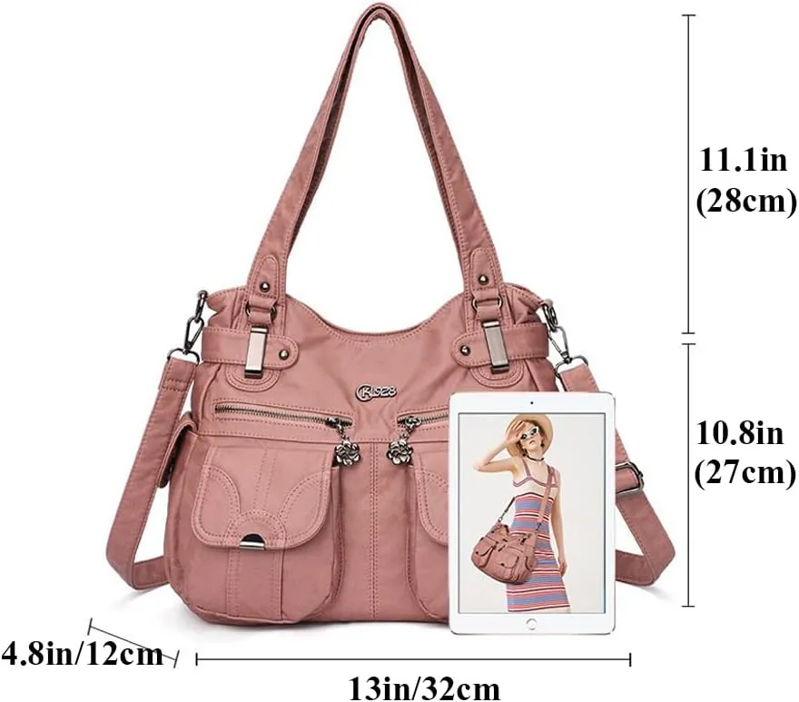Vintage Shoulder Bags Women Hobo Handbags Vegan Leather Tote Bags Zipper Purse Satchel Multiple Pockets Handbag