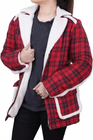 Wade Willson Checkered Style Red Flannel Jacket Faux Fur Shearling Coat 2XL-4XL