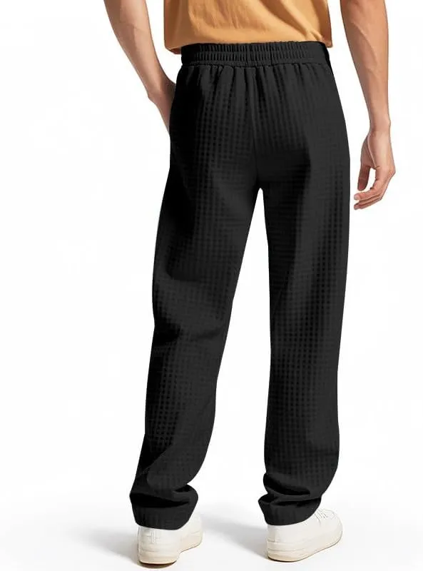 Waffle Pants for Men Plus Size Drawstring Elastic Waist Trousers with Pockets Summer Loose Lightweight Beach Pant