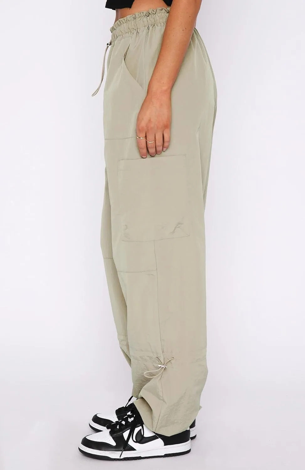 Waitfairy Cargo Pants Women Drawstring Elastic Waist Baggy Parachute Pants Woman Y2K Bottoms with Multiple Pockets