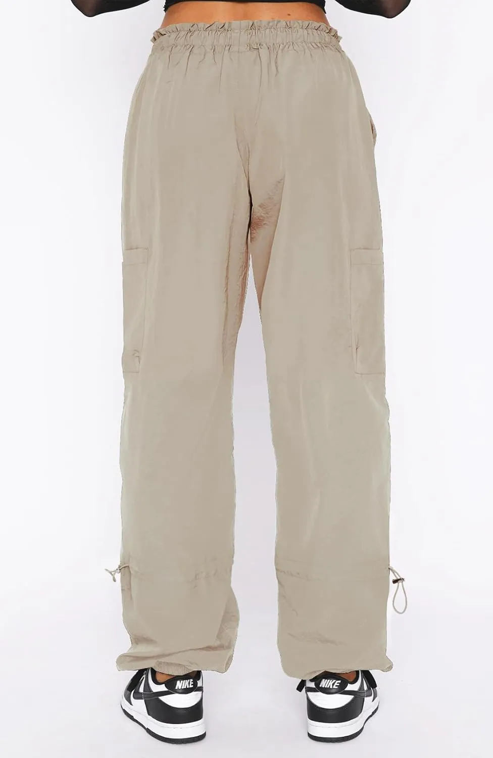 Waitfairy Cargo Pants Women Drawstring Elastic Waist Baggy Parachute Pants Woman Y2K Bottoms with Multiple Pockets