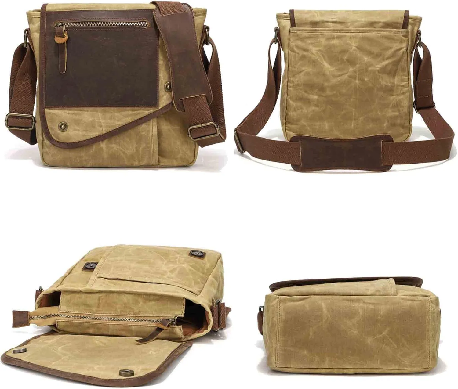 Water Resistant Men Crossbody Shoulder Messenger Bag Adjustable Wild Strap Vintage Canvas Briefcase