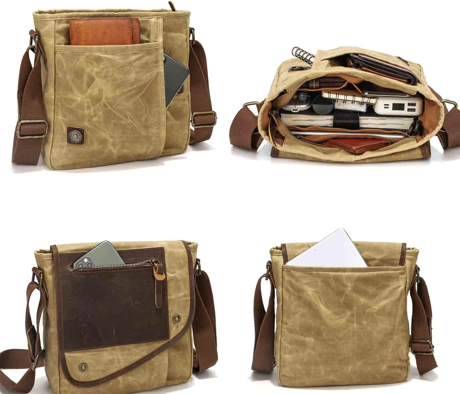 Water Resistant Men Crossbody Shoulder Messenger Bag Adjustable Wild Strap Vintage Canvas Briefcase