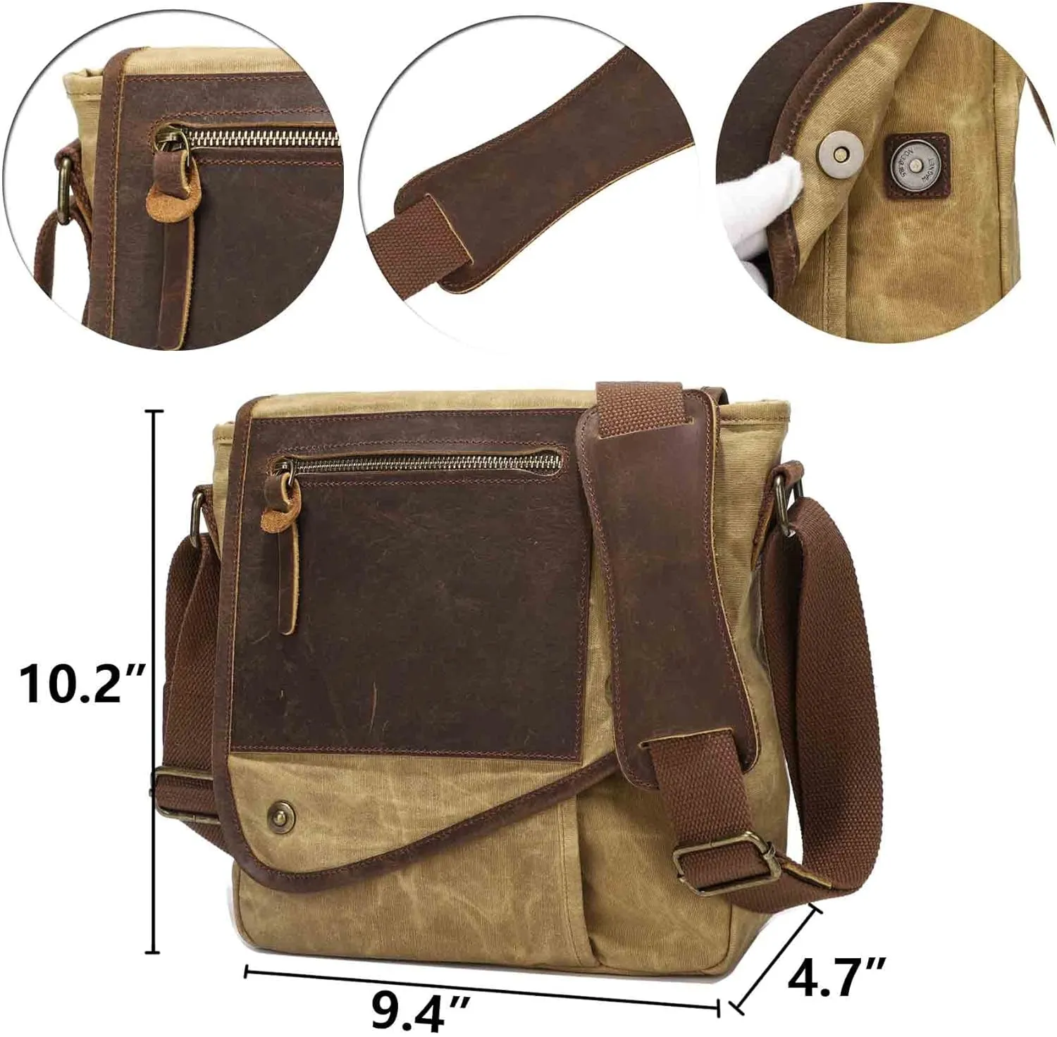 Water Resistant Men Crossbody Shoulder Messenger Bag Adjustable Wild Strap Vintage Canvas Briefcase