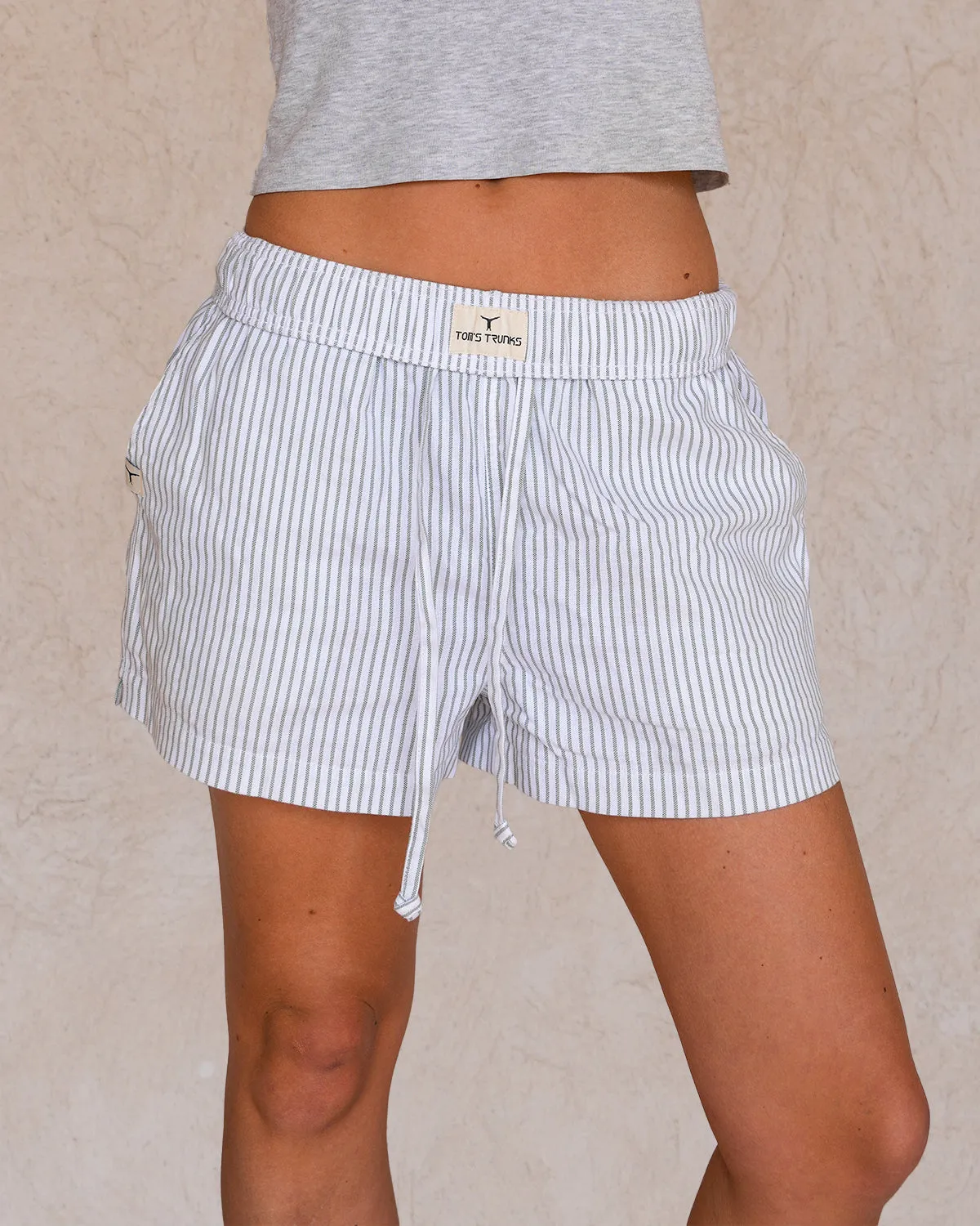 White & Green Pinstripe Short Shorts
