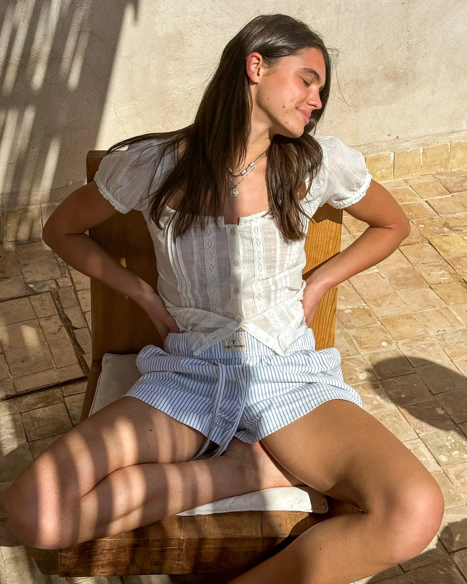 White & Green Pinstripe Short Shorts
