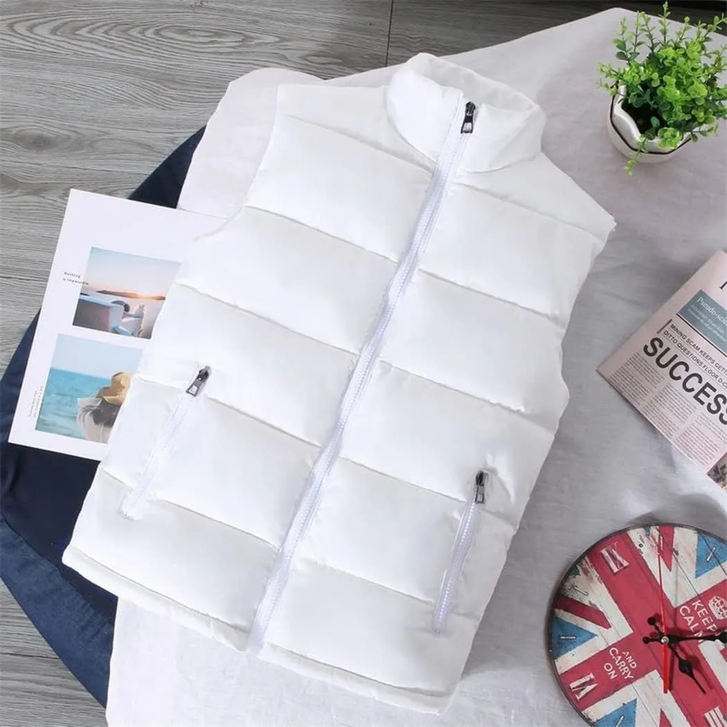 White Vest Jacket Men Slim Fit Stand Collar Sleeveless Puffer Jackets Spring Autumn Casual Waistcoat Warm Coat