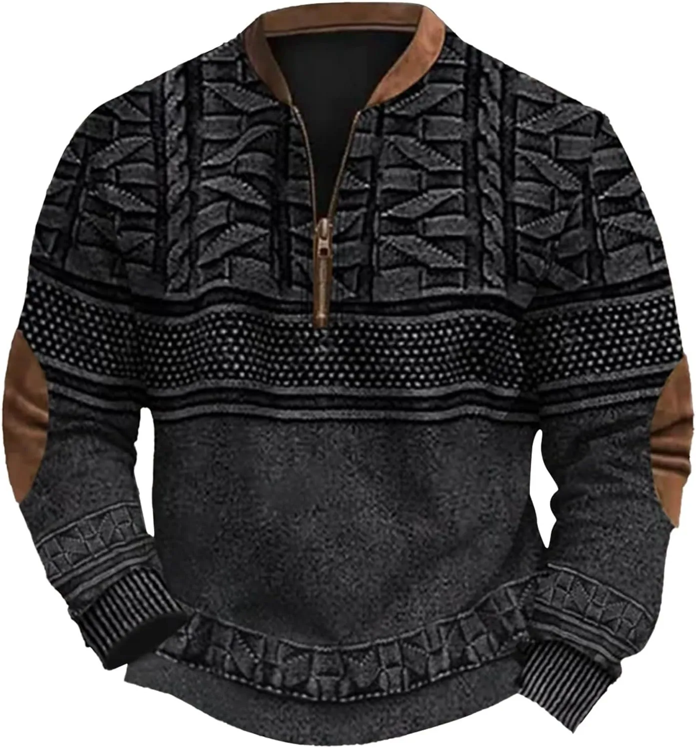 Whitecloths Life Clothing Men Vintage 3D Sweater Cable Knit Print Hoodie Whitecloths Stand Collar Zip-Up Sweatshirt