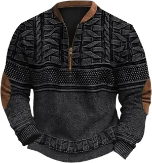 Whitecloths Life Clothing Men Vintage 3D Sweater Cable Knit Print Hoodie Whitecloths Stand Collar Zip-Up Sweatshirt
