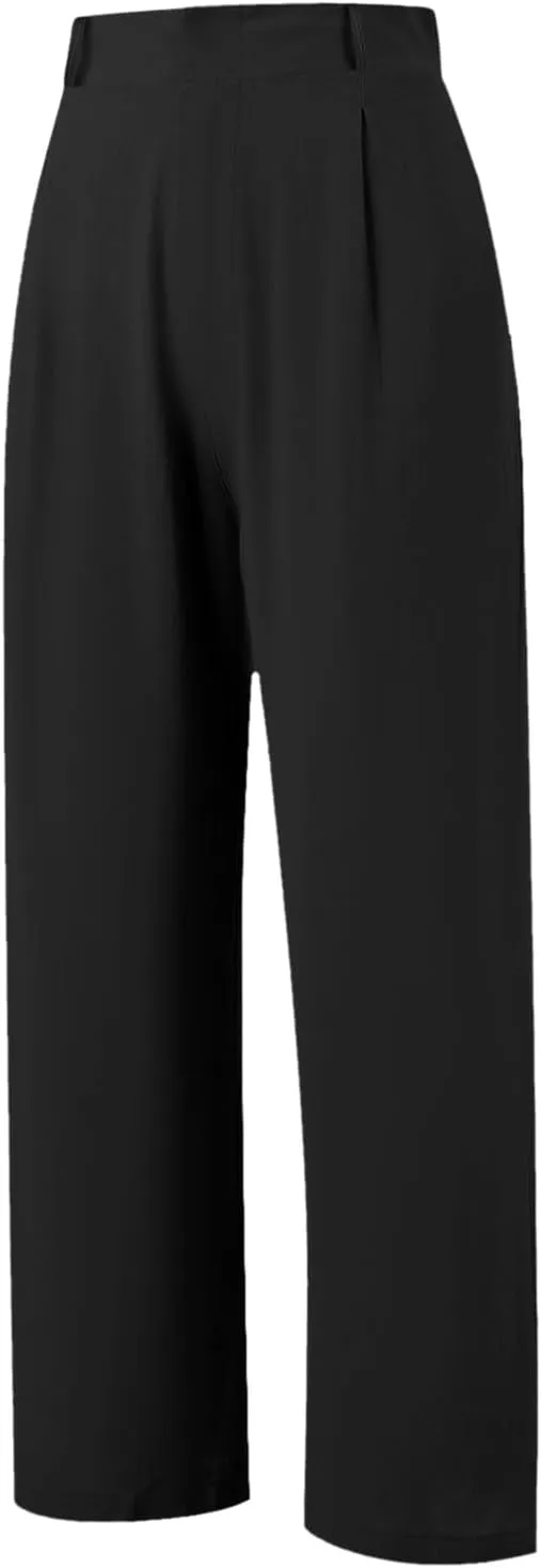 Wide Leg Dress Pants for Women Palazzo Comfy Fit Business Office Work Pants Casual Baggy Flowy Trousers with Pockets