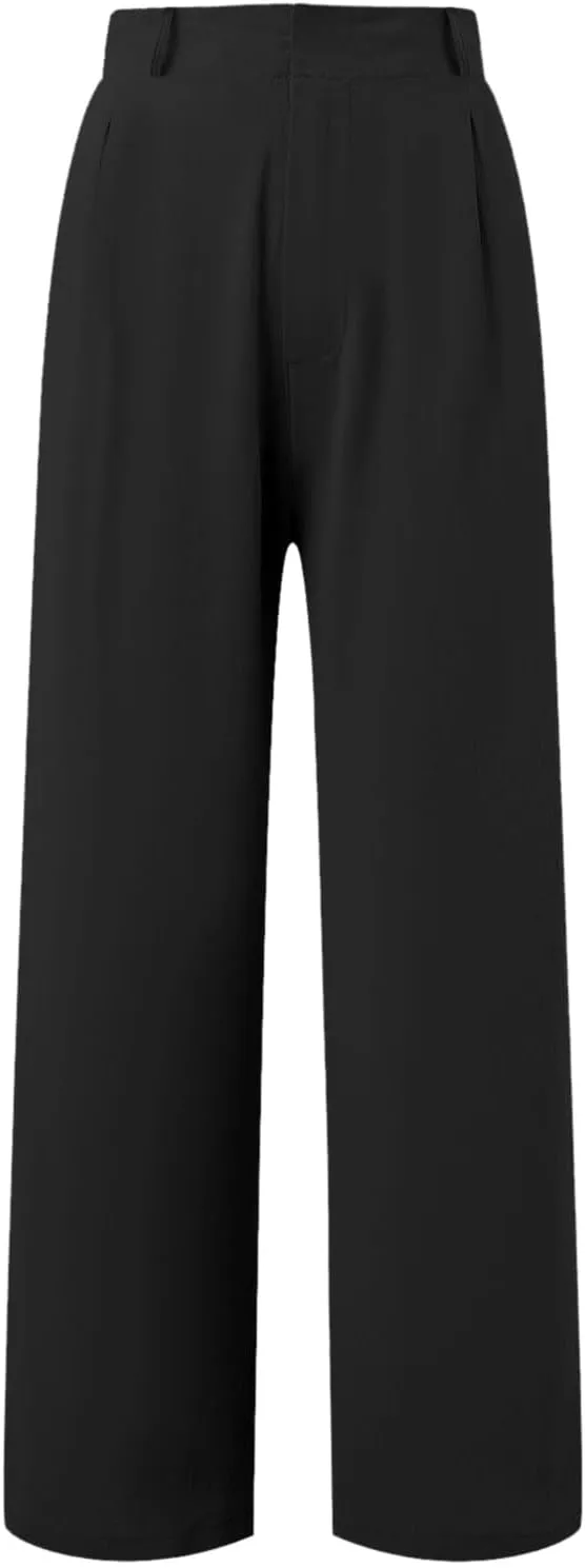 Wide Leg Dress Pants for Women Palazzo Comfy Fit Business Office Work Pants Casual Baggy Flowy Trousers with Pockets