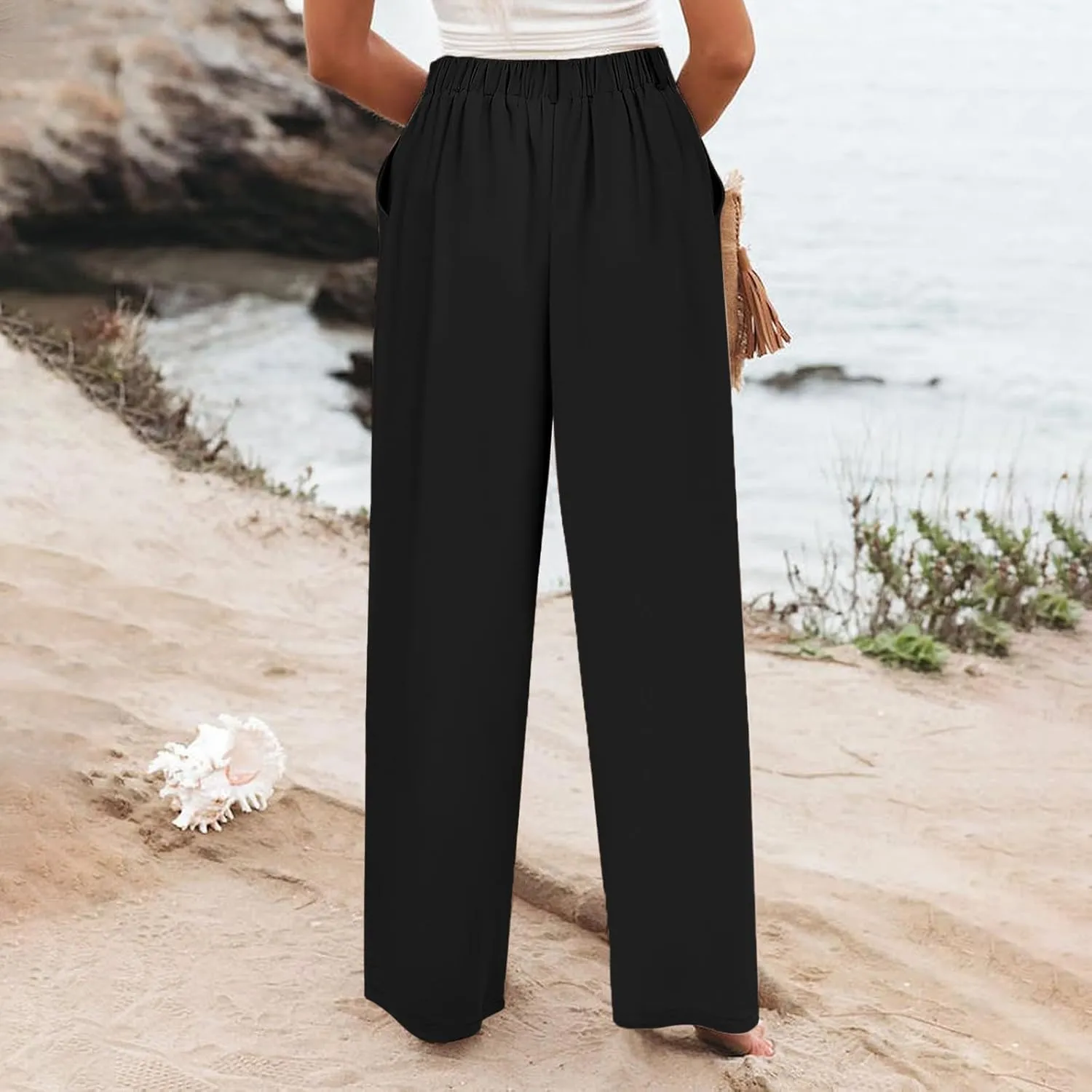 Wide Leg Dress Pants for Women Palazzo Comfy Fit Business Office Work Pants Casual Baggy Flowy Trousers with Pockets