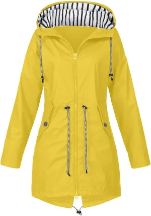 Windproof Jacket for Women Long Sleeve Raincoat Full Zip Up Button Hooded Plain Windbreaker with Pocket Plus Size Outdoor