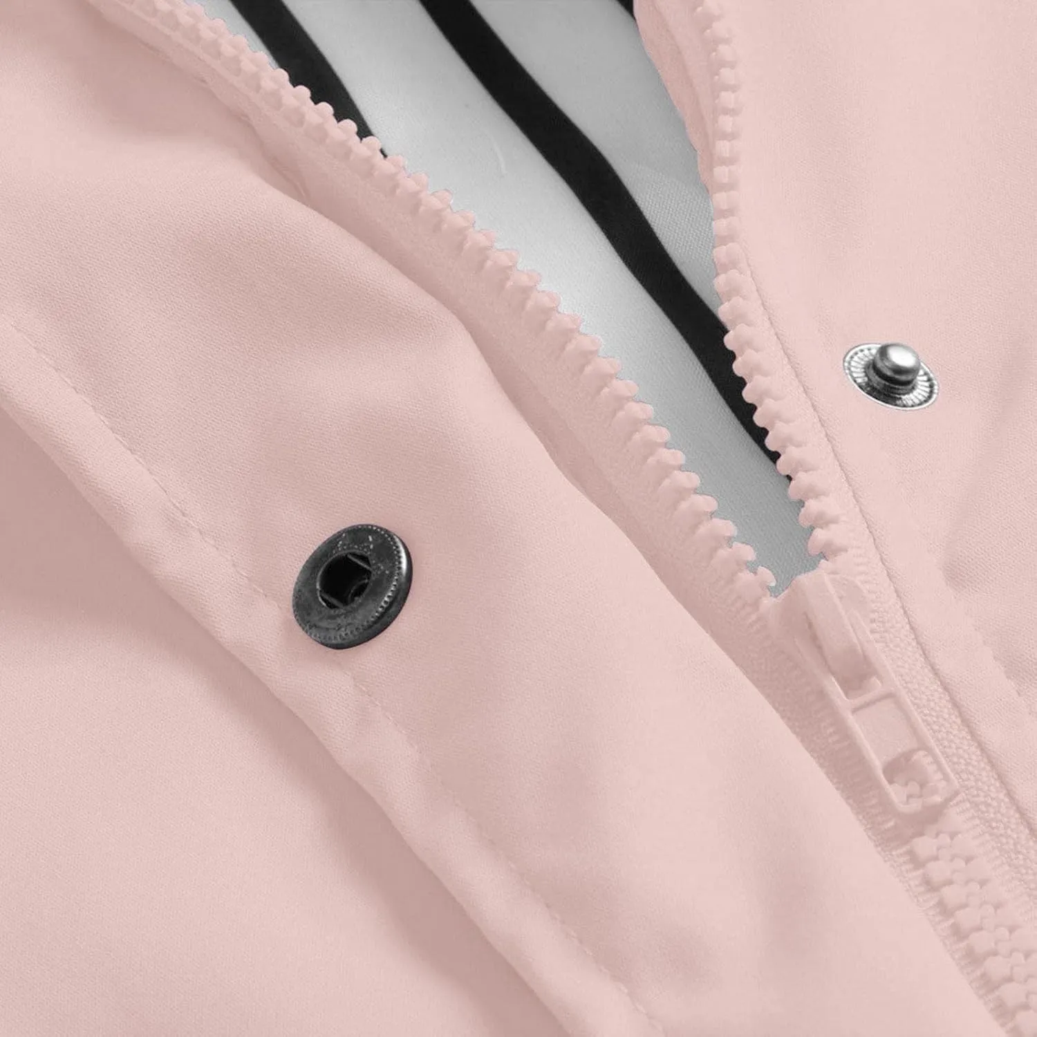 Windproof Jacket for Women Long Sleeve Raincoat Full Zip Up Button Hooded Plain Windbreaker with Pocket Winter Zipper Autumn