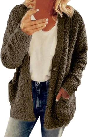 Winter Coat for Women 2024 Soft Fleece Jacket Fuzzy Sherpa Cardigan Open Front Fleece Button Down Warm Casual Sweater