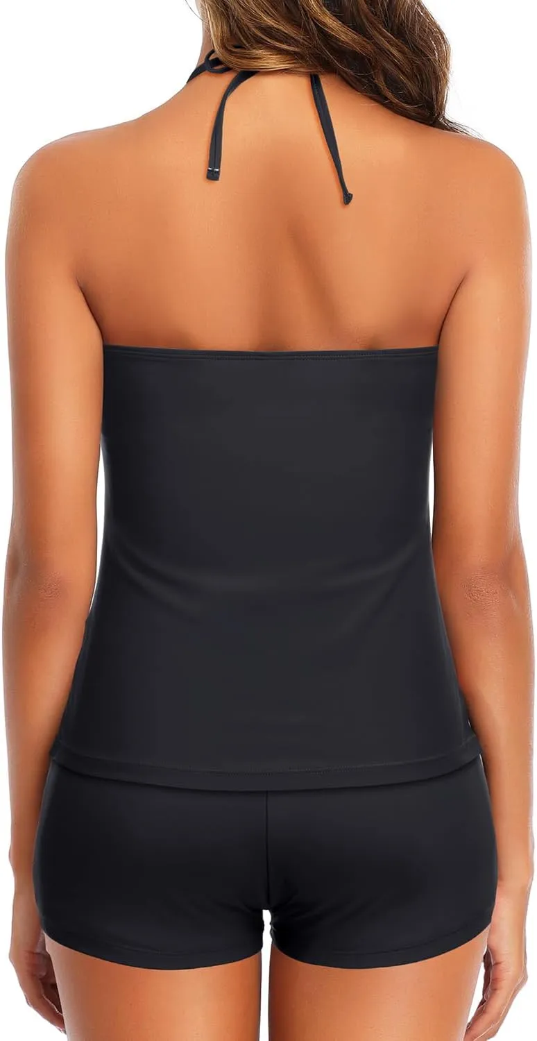 Women 2 Piece Tankini Set - High Neck Tummy Control Swimsuit with Shorts 2025 Halter Bathing Suit Swimwear