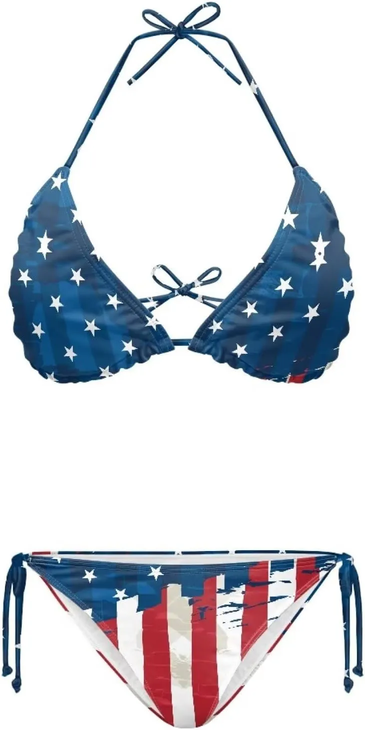 Women Bikini Sets Two Piece High Waisted Swimsuit V Neck Halter String Bathing Suit Triangle Bikini Bottoms