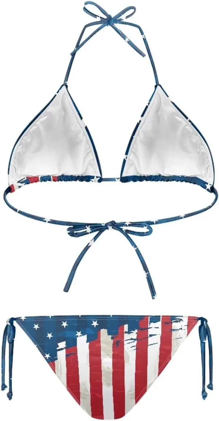 Women Bikini Sets Two Piece High Waisted Swimsuit V Neck Halter String Bathing Suit Triangle Bikini Bottoms