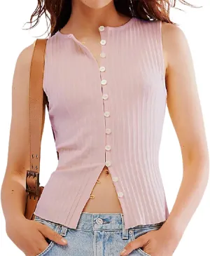 Women Button Down Knit Sweater Vest Crew Neck Sleeveless Solid Slim Fit Causal Going Out Tank Top Knitwear Fall