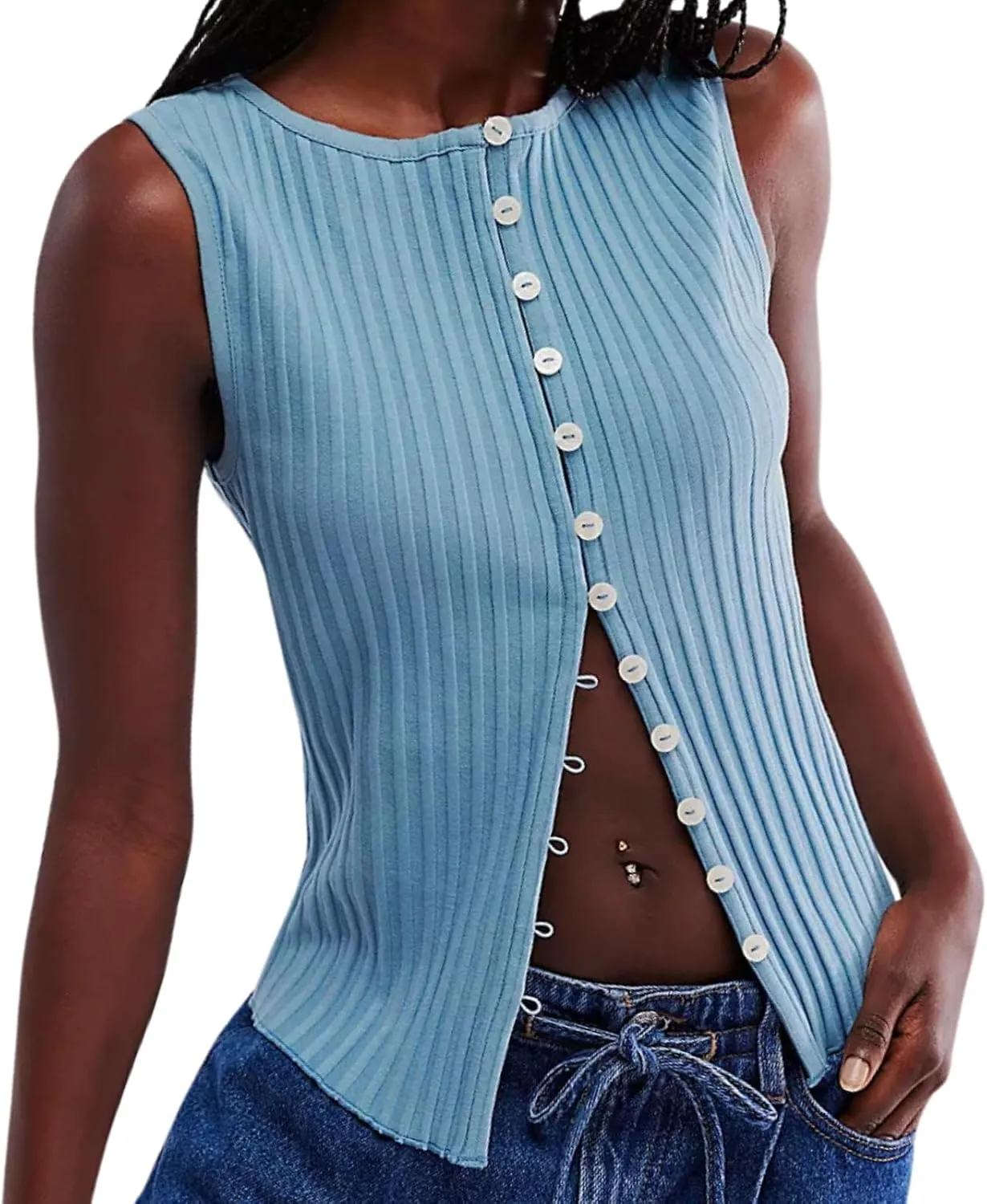 Women Button Down Knit Sweater Vest Crew Neck Sleeveless Solid Slim Fit Causal Going Out Tank Top Knitwear Fall