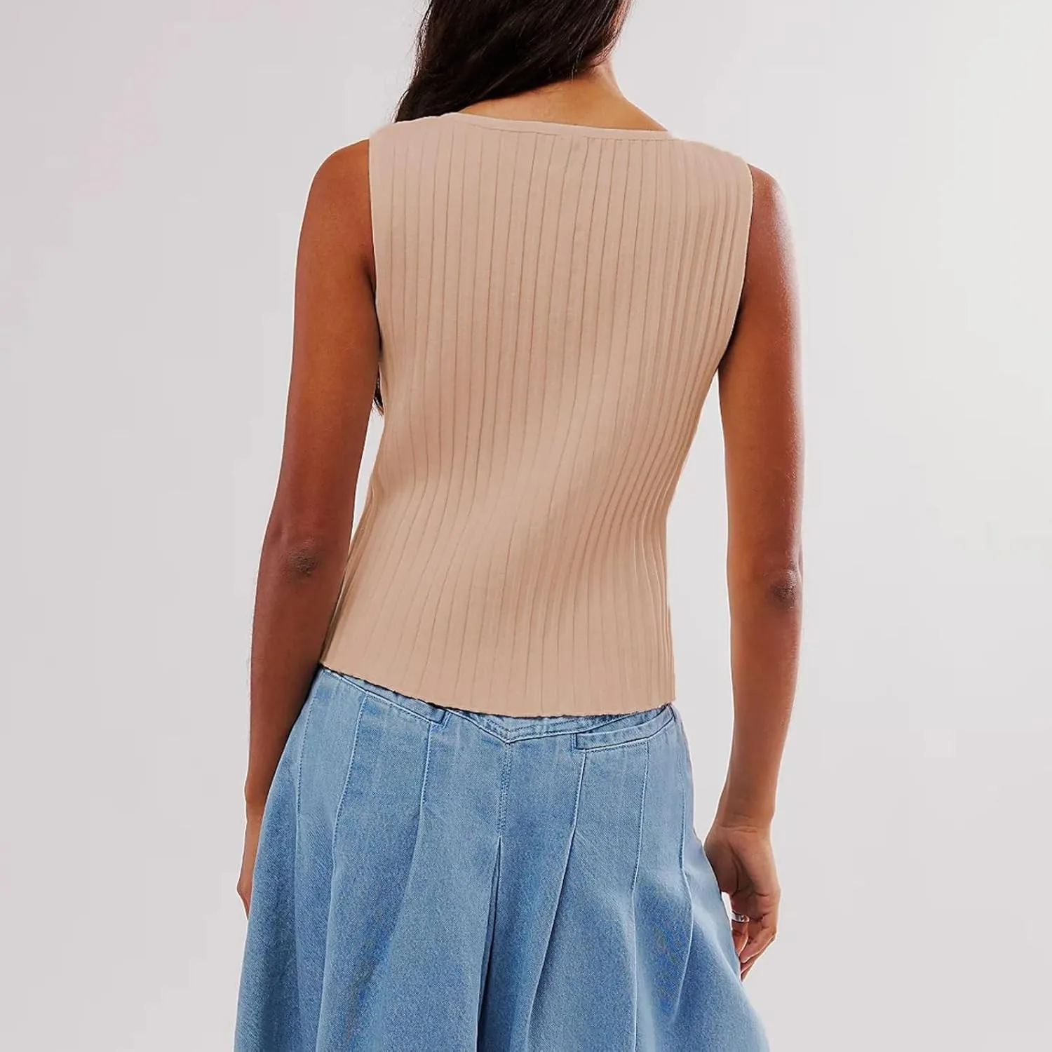 Women Button Down Knit Sweater Vest Crew Neck Sleeveless Solid Slim Fit Causal Going Out Tank Top Knitwear Fall