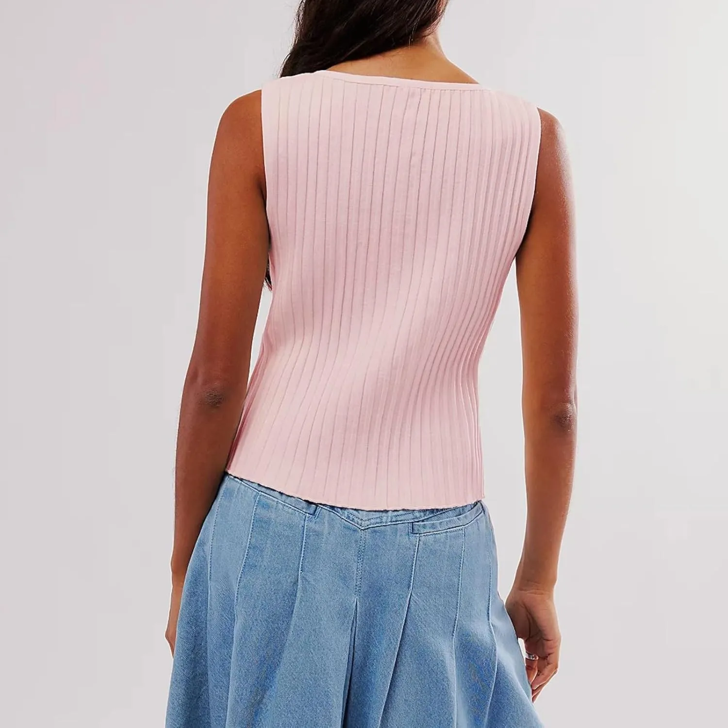 Women Button Down Knit Sweater Vest Crew Neck Sleeveless Solid Slim Fit Causal Going Out Tank Top Knitwear Fall