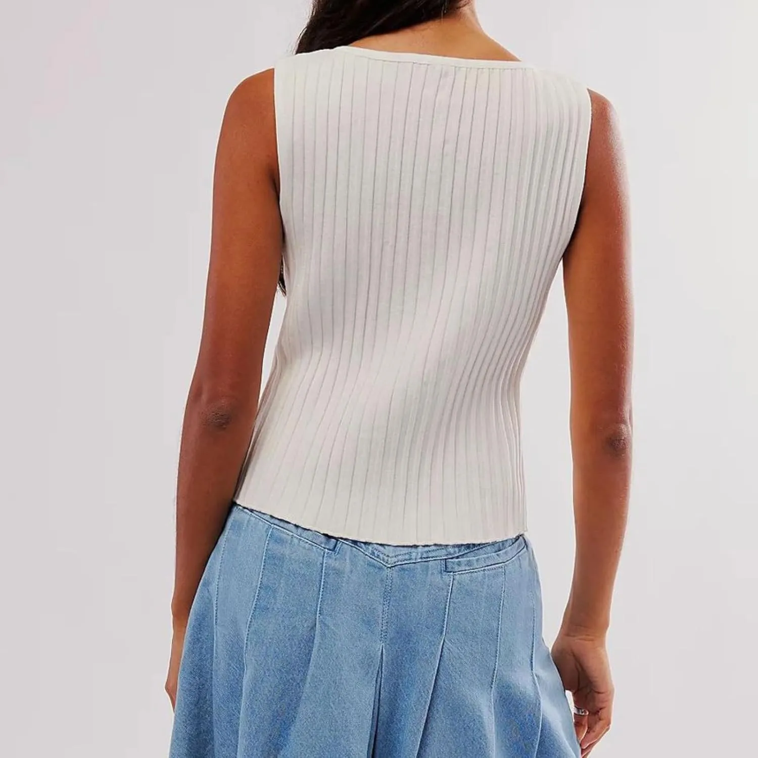 Women Button Down Knit Sweater Vest Crew Neck Sleeveless Solid Slim Fit Causal Going Out Tank Top Knitwear Fall