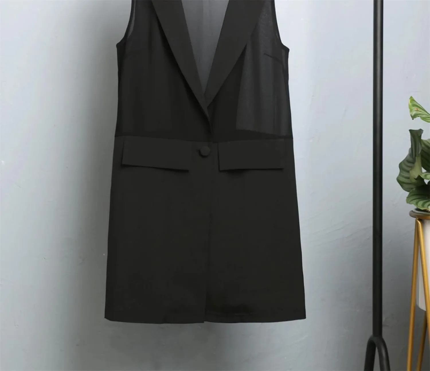 Women Chiffon Vest Long Sleeveless Single Button Jacket Thin Sexy Outerwear Waistcoat