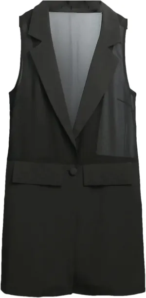 Women Chiffon Vest Long Sleeveless Single Button Jacket Thin Sexy Outerwear Waistcoat
