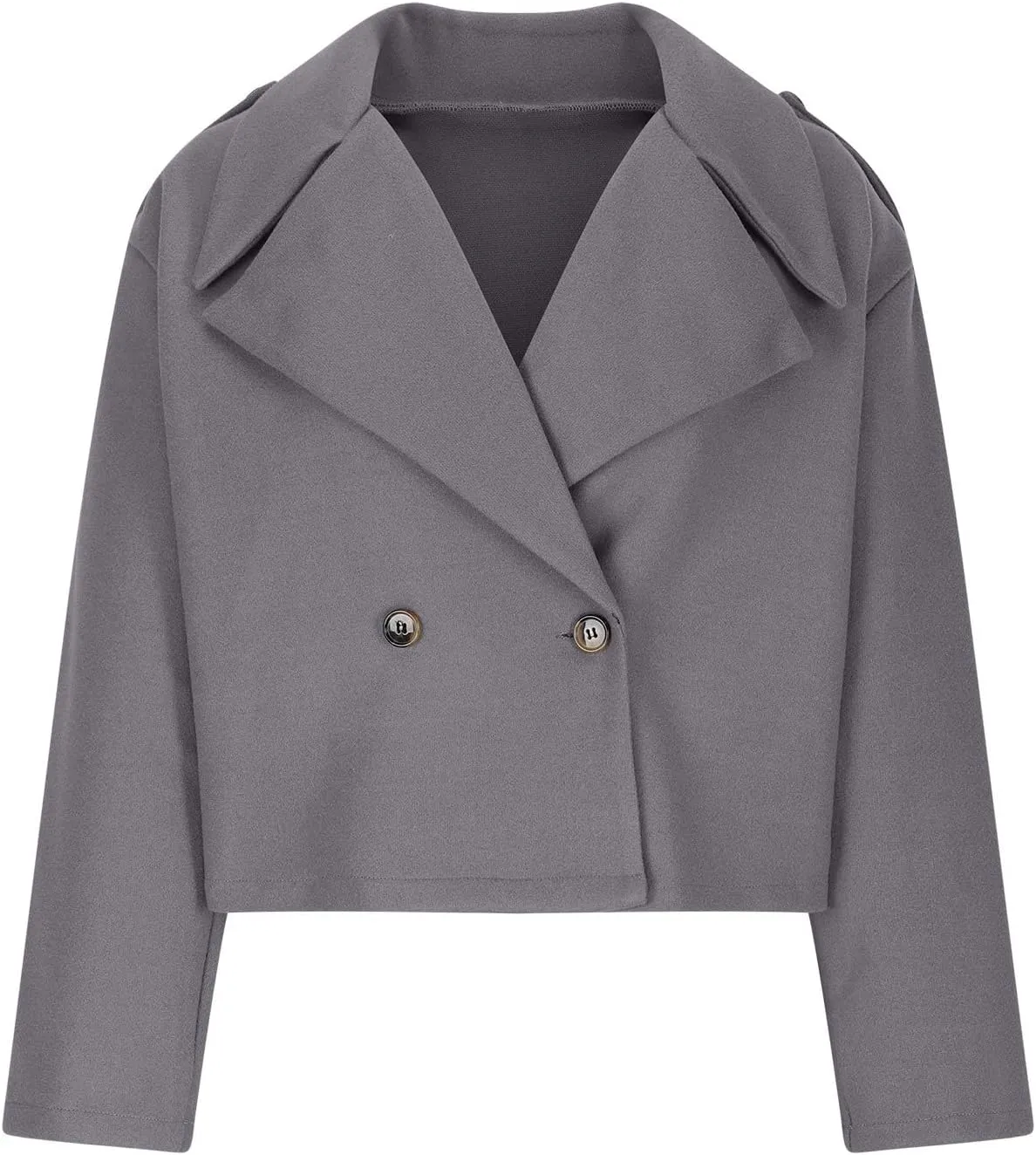 Women Crop Pea Coat Wool Blend Lapel Collar Jacket Office Work Short Winter Trench Coat Casual Fashion Outfits